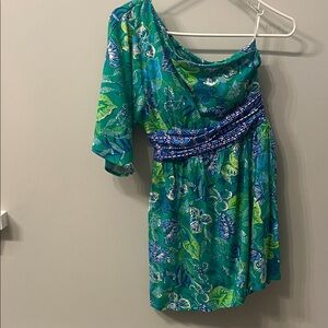 Lilly Pulitzer Green and Blue One-Shoulder Dress
